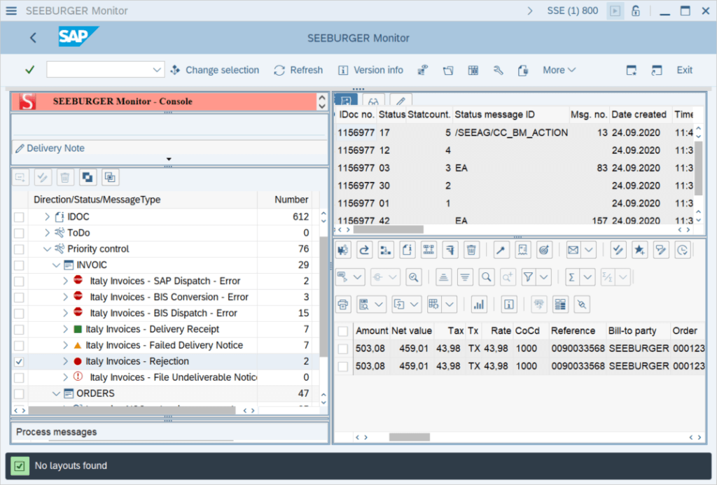 Status monitor integrated into SAP for invoices and other documents. An Italian example is being shown here