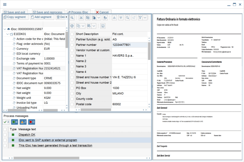 Correcting an Italian invoice in the document processing space